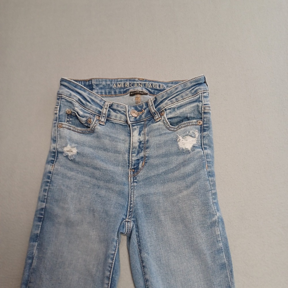 American Eagle Jeggings Womens 4 Blue Next Level Stretch Distressed Raw Step Hem